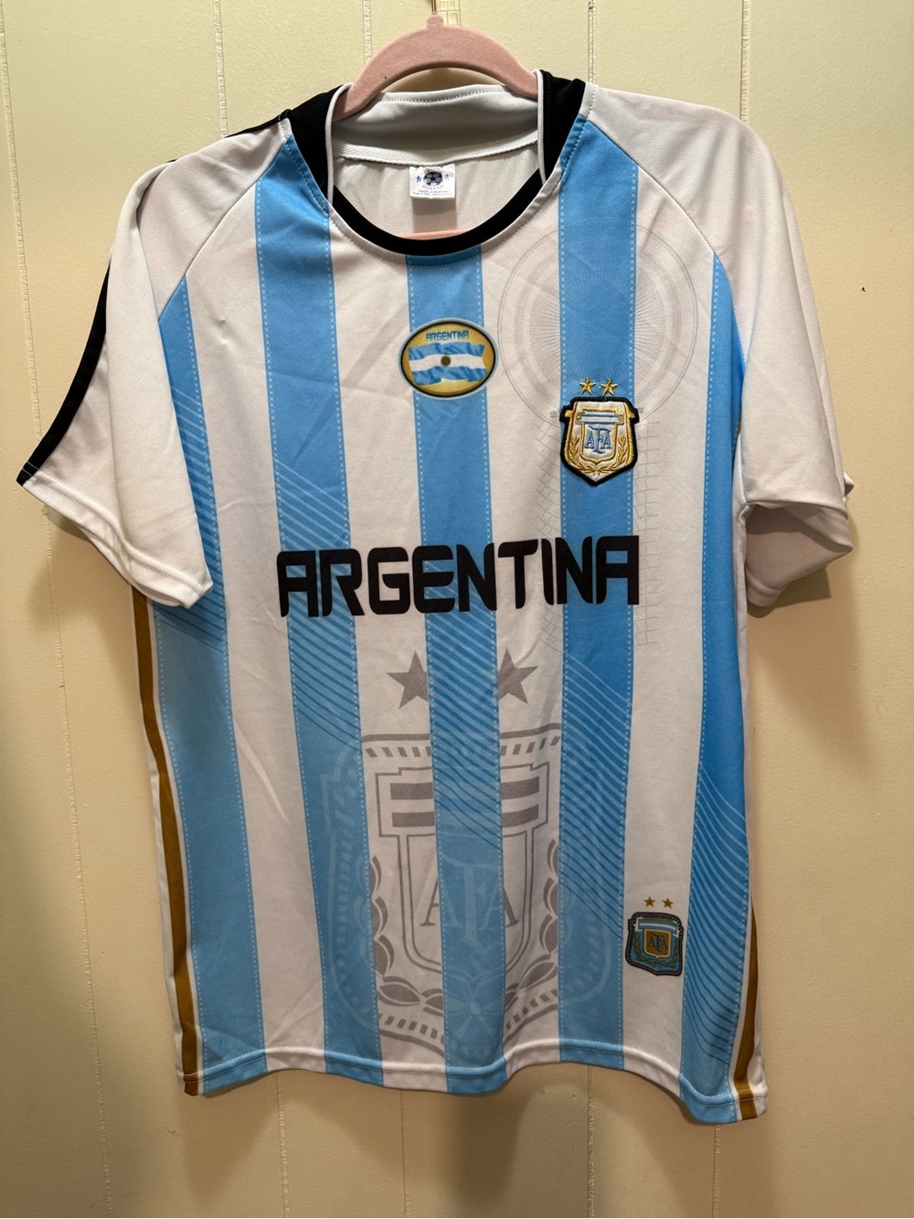 Argentina mans Soccer Jersey - Light Blue & White